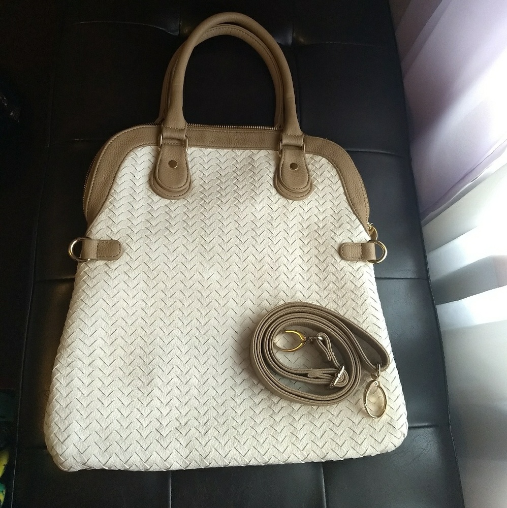 Deux Lux White/Tan Woven Handbag